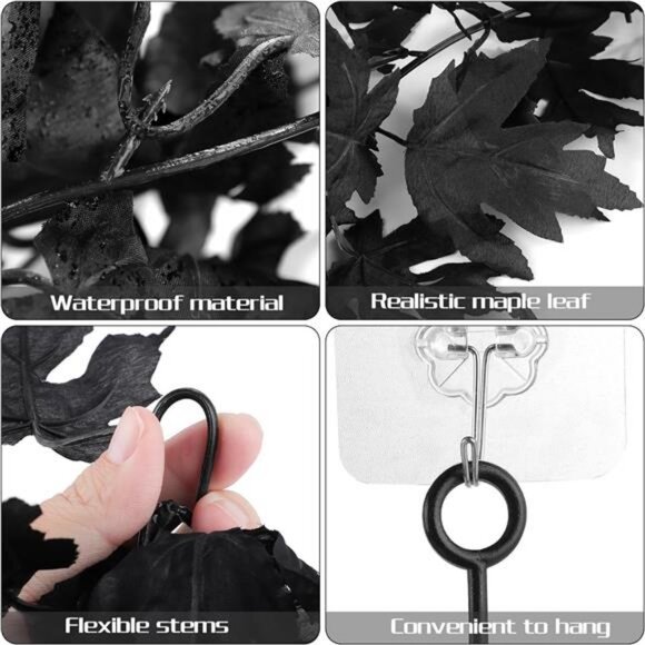 2 Pack Halloween Black Fall Maple Leaf Garland - 5.8 Feet Artificial - Picture 4 of 7